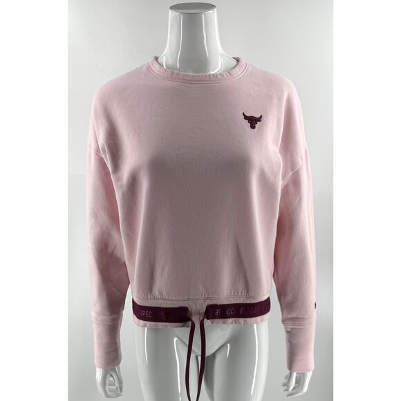 Under Armour Womens Crop Sweatshirt Top Size Medium Pink Drawstring Waist - Picture 2 of 8